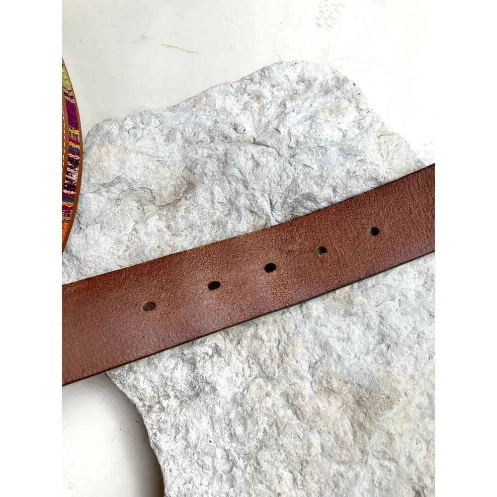 Johnston & Murphy Apache Calf Leather Woven Embroidered Belt Handmade USA Brass